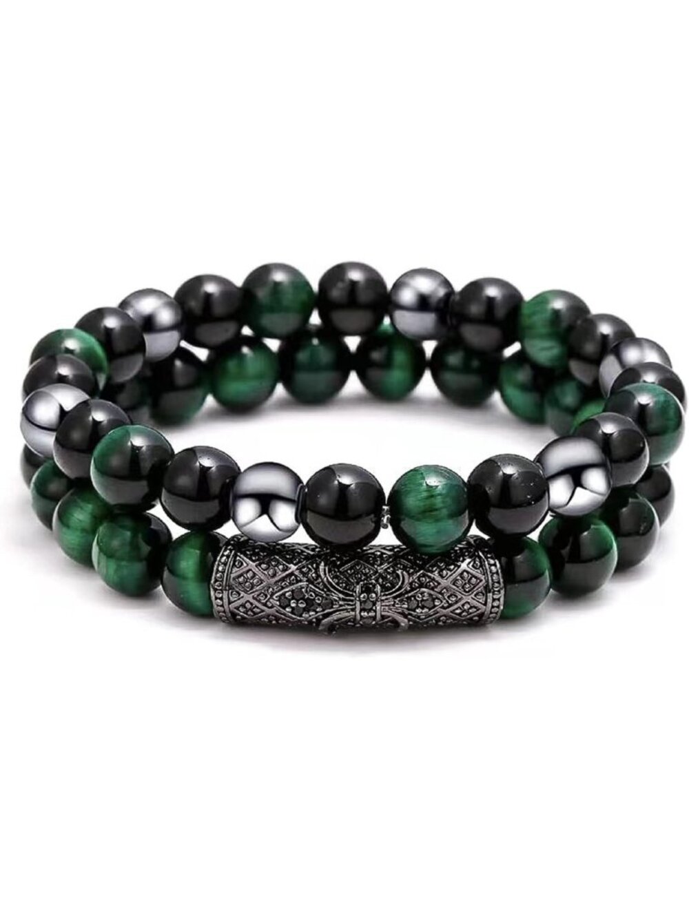 Triple Protection Bracelet Set - Natural Tiger's Eye, Black Obsidian & Hematite